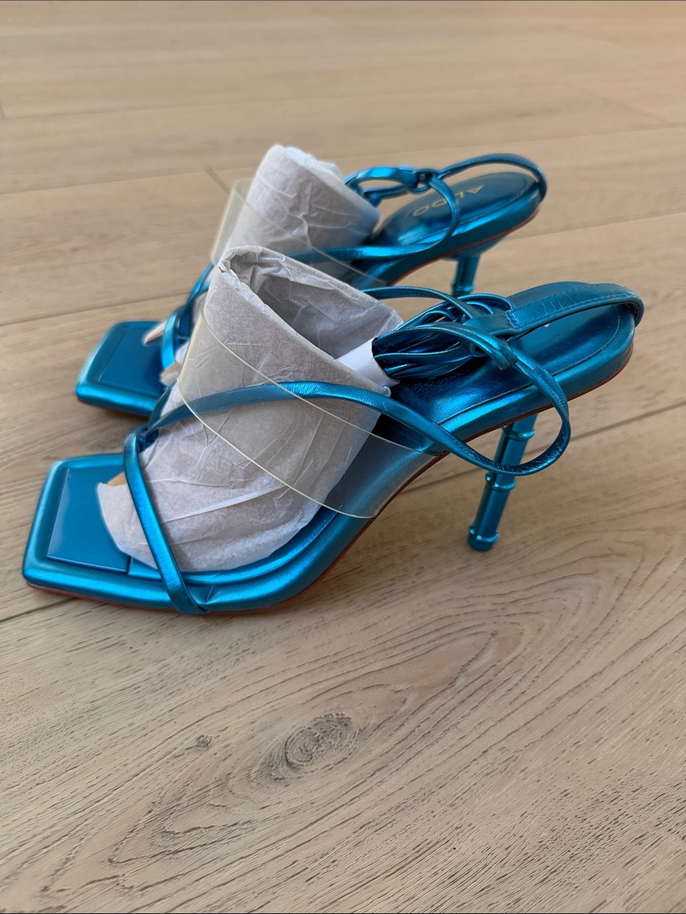 Aldo Teal Metallic Strappy Heeled Sandals